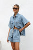 'Elowen' Button Up Denim Top & Shorts Set - Celes Fashion